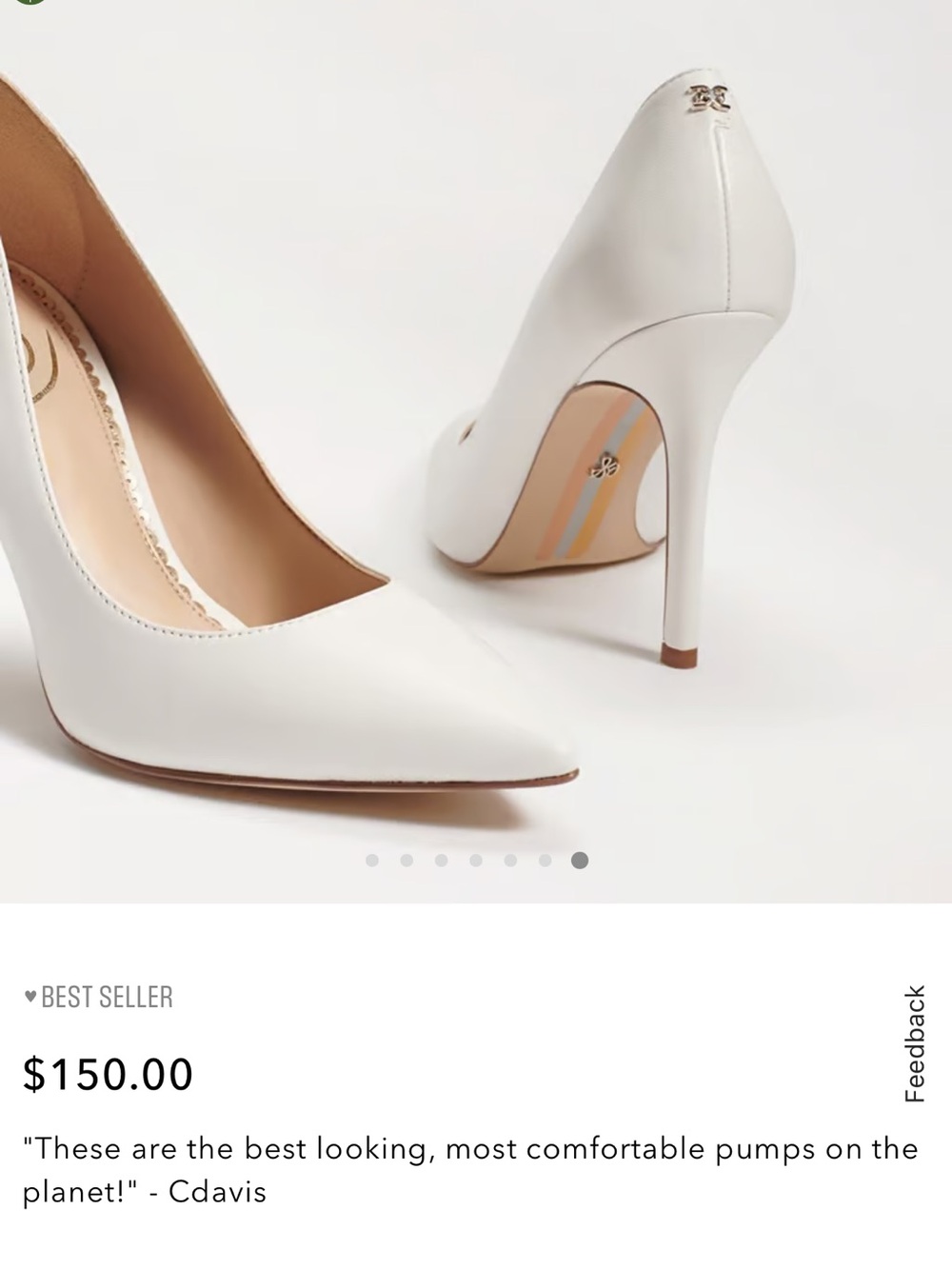 Sam Edelman White Leather Pointed-Toe Stiletto Pumps Size 8, Medium - Picture 6 of 8